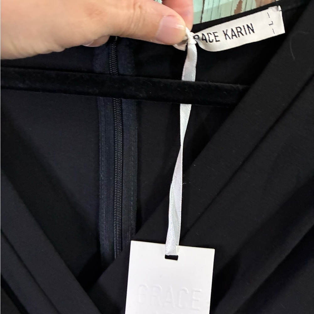 Grace Karin Black Midi Dress with Sheer Sleeves - Picture 2 of 5